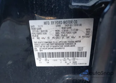 2012 Ford Edge Limited from USA, damaged, VIN 2FMDK3K94CBA48012